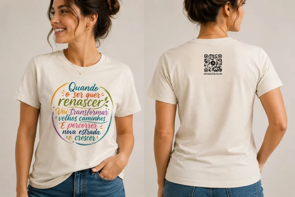 Camisa do 4º Evangelizar-SER, frente e costas, com a frase Quando o ser quer renascer