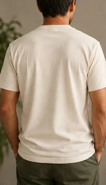 A camisa marfim vista de costas, sem estampa